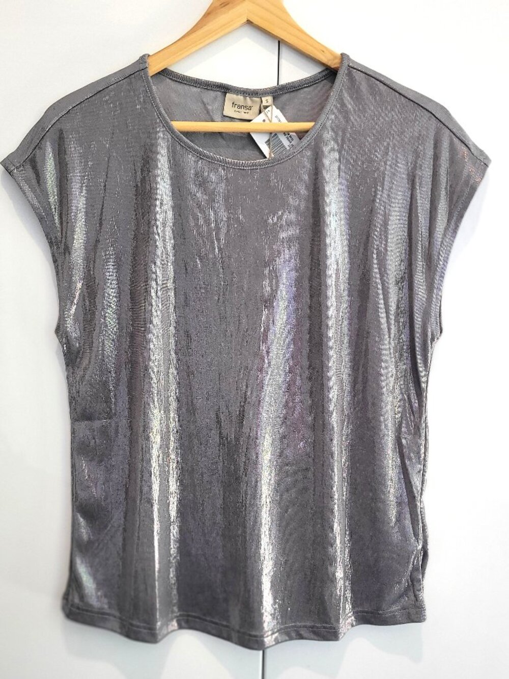 NWT Fransa Franny Top - Silver Metallic Size S